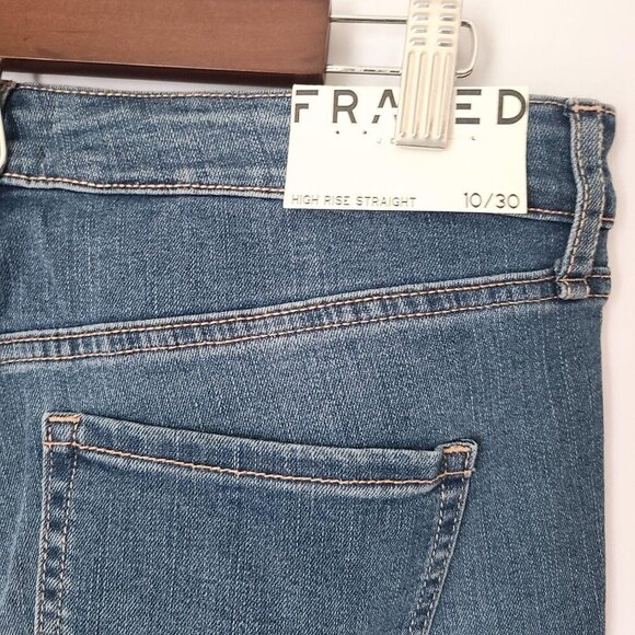 NWT FRAYED Jeans High Rise Waist Straight Leg Medi - Picture 3 of 8